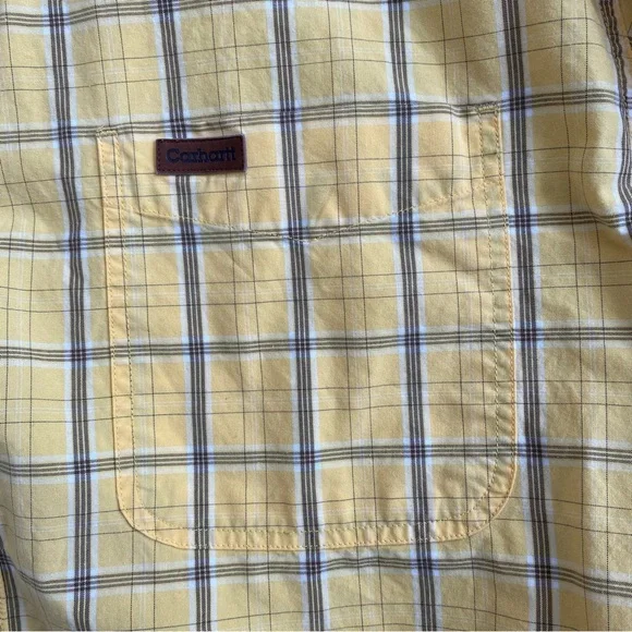 Carhartt Yellow Plaid Short Sleeve Button Down Shirt Size Large - Picture 4 of 6